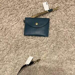 J.CREW CHANGE PURSE BAG CHARM CARD HOLDER LEATHER BLUE.